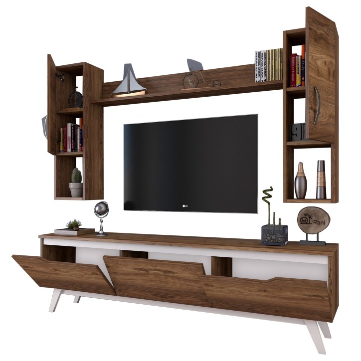 Mueble TV con estante M27-833 nogal blanco