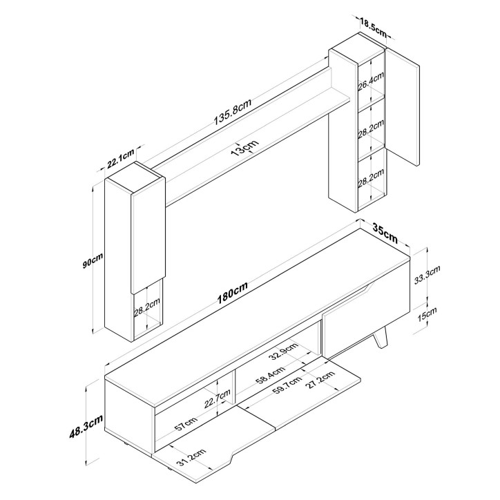 Mueble TV con estante M27-833 nogal blanco