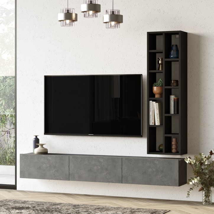 Mueble TV con estante LV9-RL negro plata