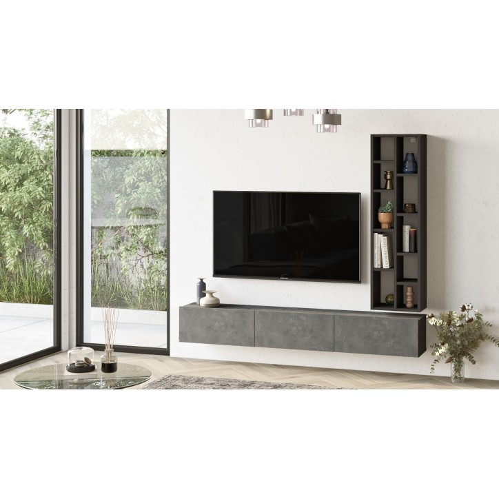 Mueble TV con estante LV9-RL negro plata