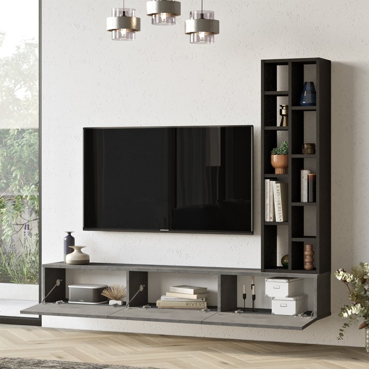 Mueble TV con estante LV9-RL negro plata