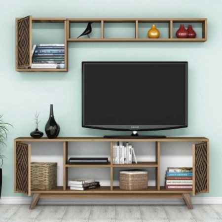 Mueble TV con estante İnci nogal