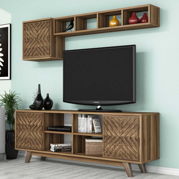 Mueble TV con estante İnci nogal