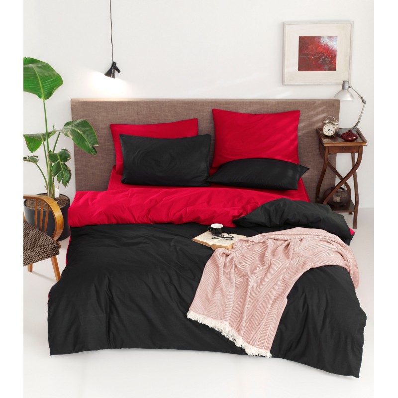 Juego ropa de cama Ranforce King ÇiftYönlü  negro rojo