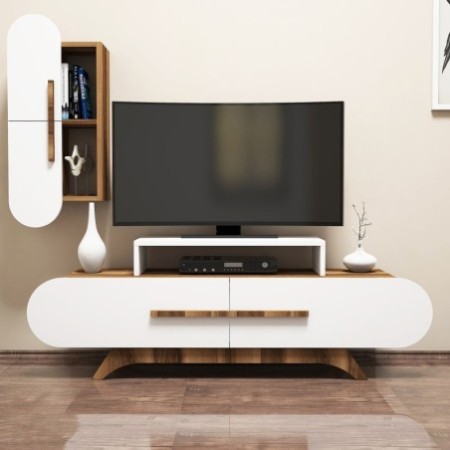 Mueble TV con estante Rose S blanco nogal