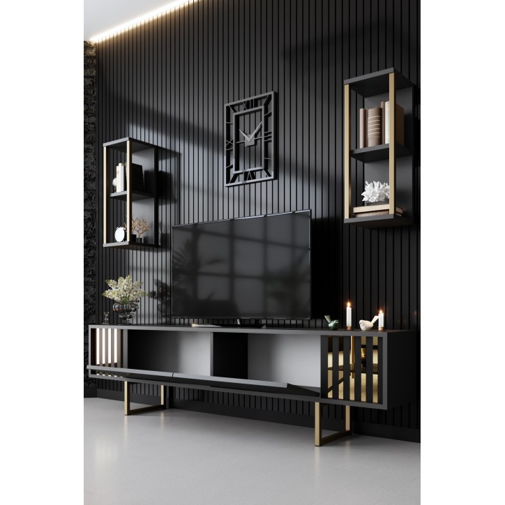 Mueble TV con estante Gold Line antracita negro