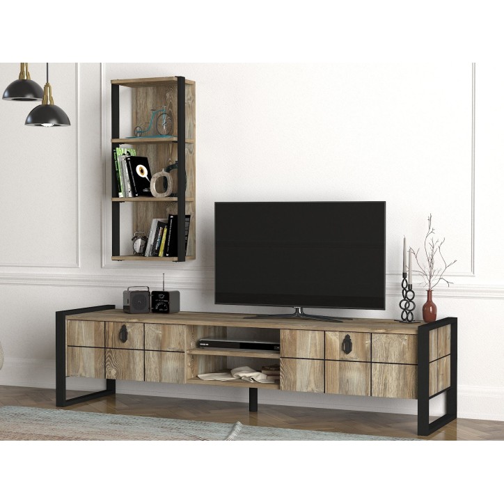 Mueble TV con estante Lost Patik negro nogal