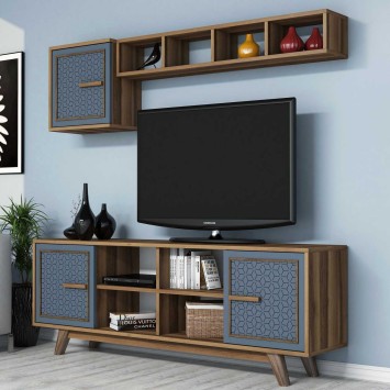 Mueble TV con estante Ayla azul nogal - 845HCT3065