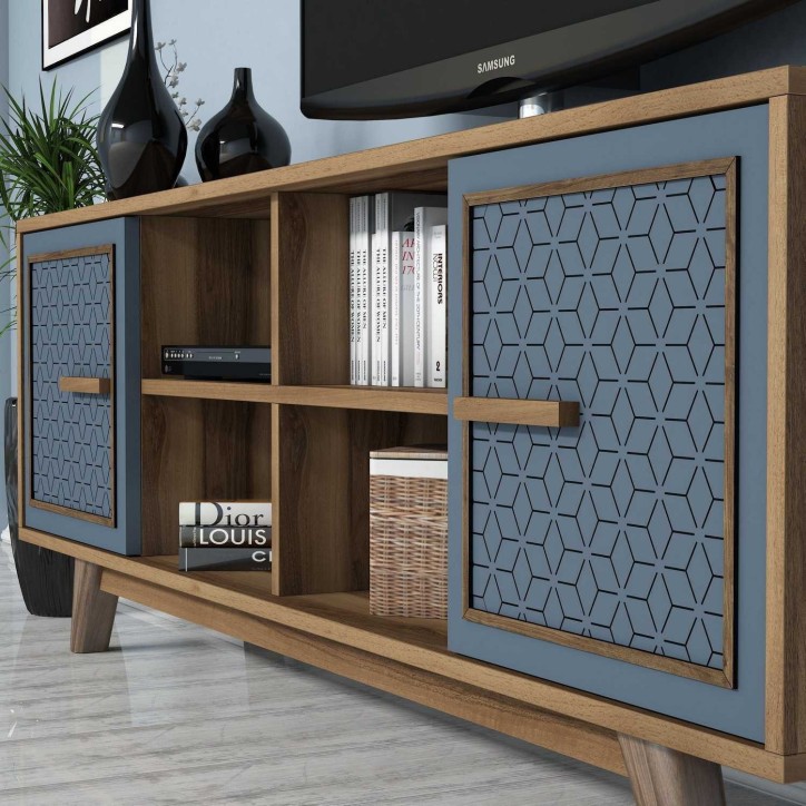 Mueble TV con estante Ayla azul nogal