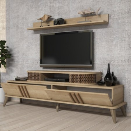 Mueble TV con estante Eylül roble