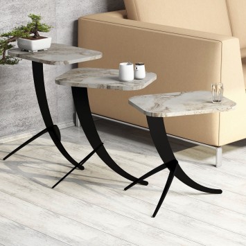 Set mesas de café (3 piezas) Pion blanco negro - 845HCT2876