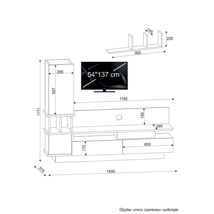 Mueble TV con estante Como córdoba blanco