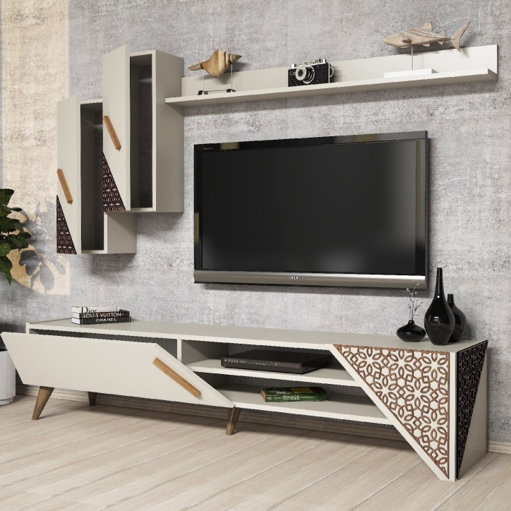 Mueble TV con estante Beril crema