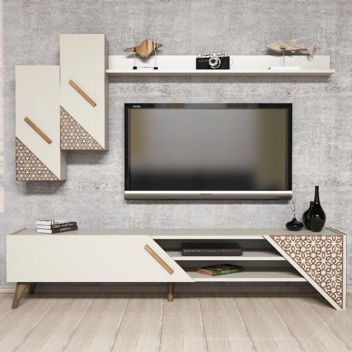 Mueble TV con estante Beril crema