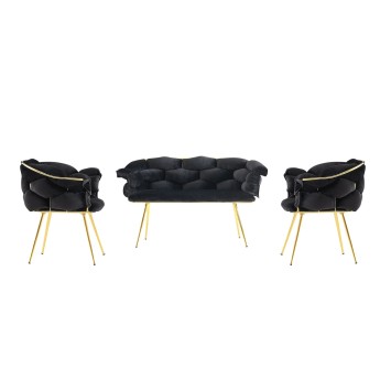 Set sofá y 2 sillones Balon-2111 dorado negro - 974NMB1802