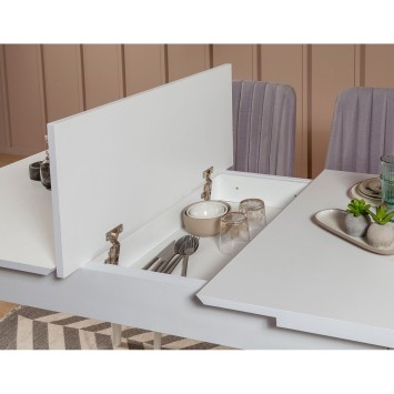 Set mesa comedor extensible y sillas (4 piezas) Vina 0701 soho blanco - 869VEL5158