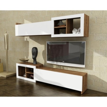 Mueble TV con estante Prag nogal blanco