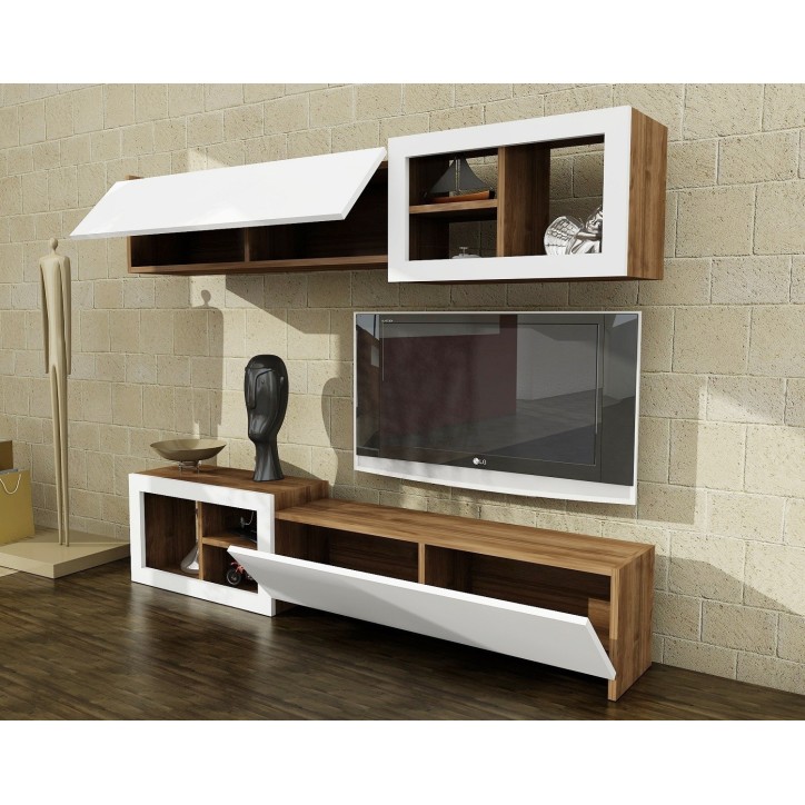 Mueble TV con estante Prag nogal blanco