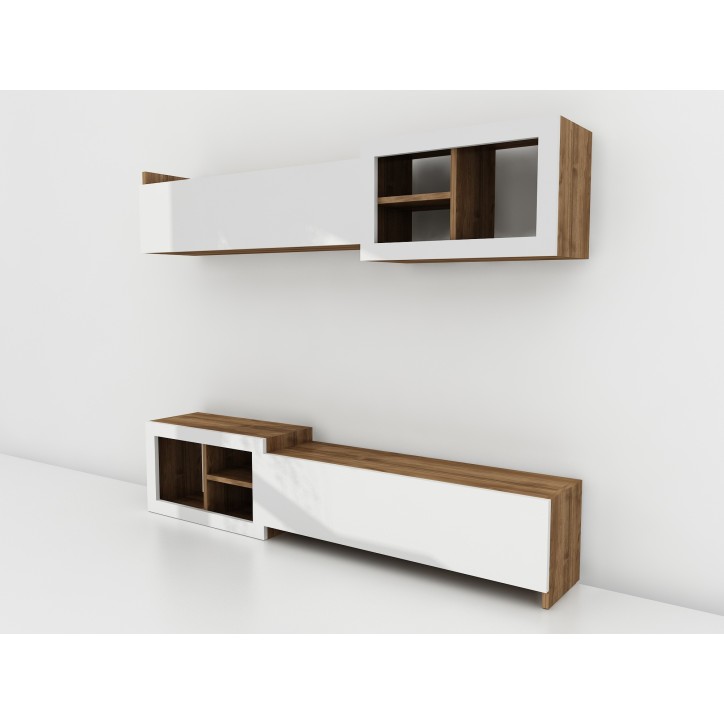 Mueble TV con estante Prag nogal blanco