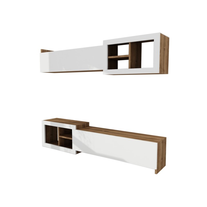 Mueble TV con estante Prag nogal blanco