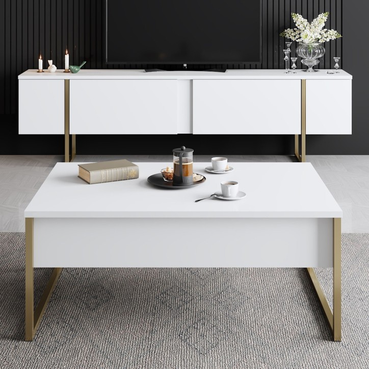 Conjunto de muebles de salón Luxe dorado blanco