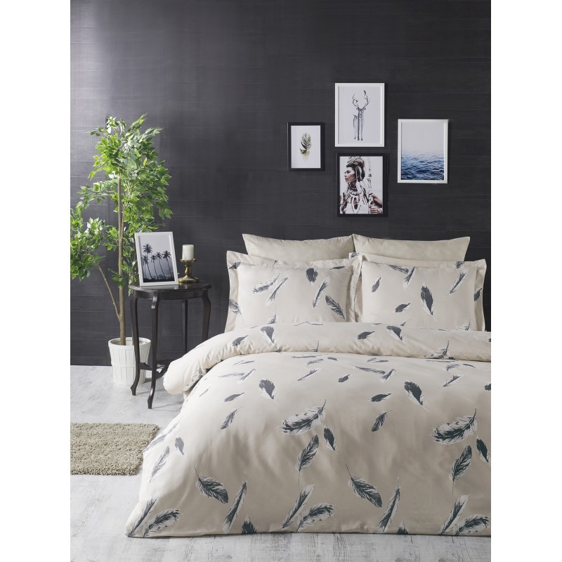 Juego ropa de cama Ranforce King Feather gris crema