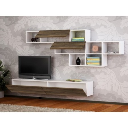 Mueble TV con estante Aristo nogal blanco