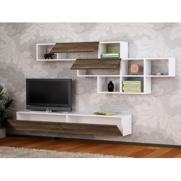 Mueble TV con estante Aristo nogal blanco - 756FRN3044