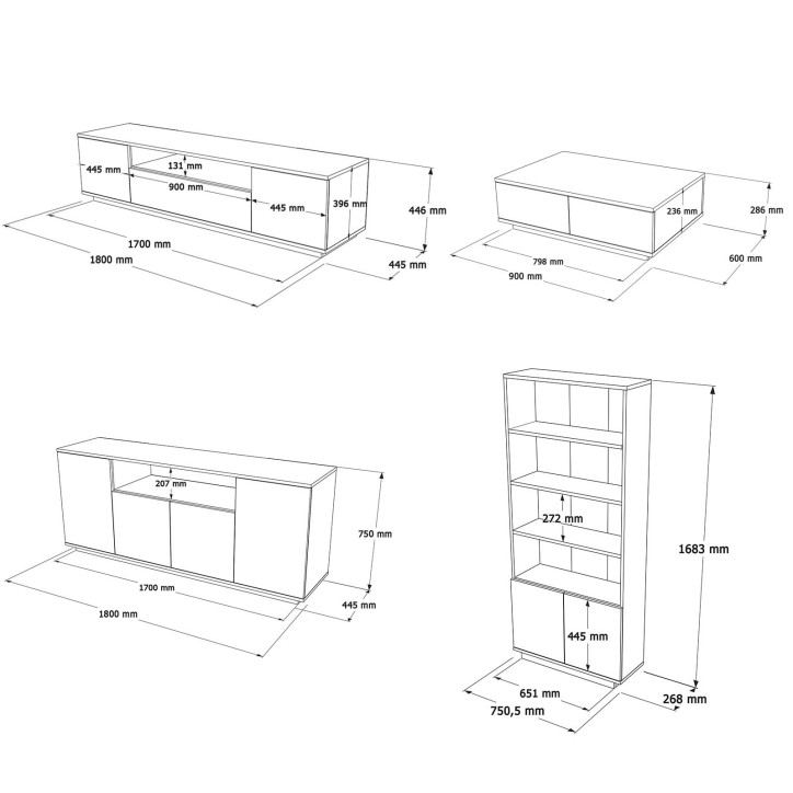 Conjunto de muebles de salón FR19-AW pino atlántico blanco