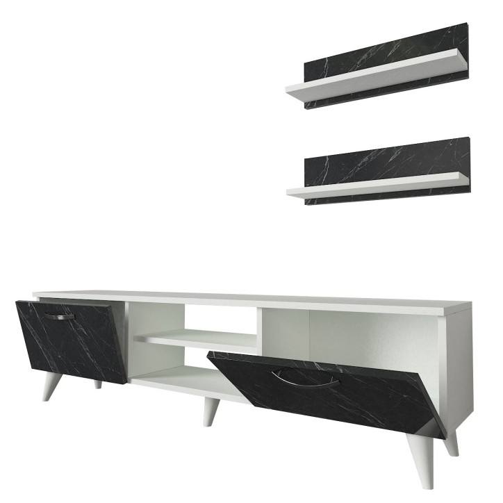 Mueble TV con estante Geacles mármol blanco