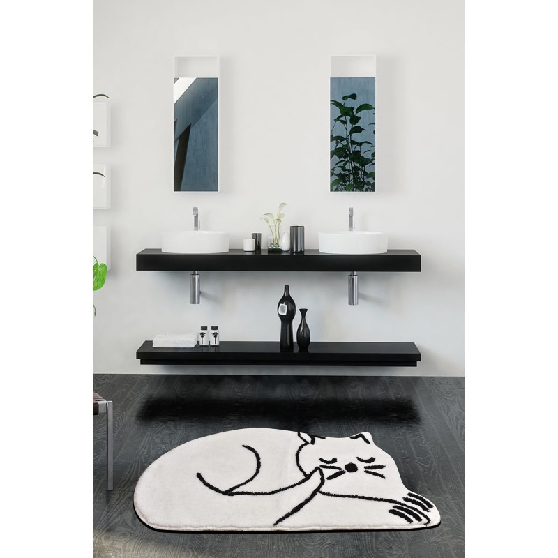 Alfombra de baño Sleepıng Cat Whıte blanco