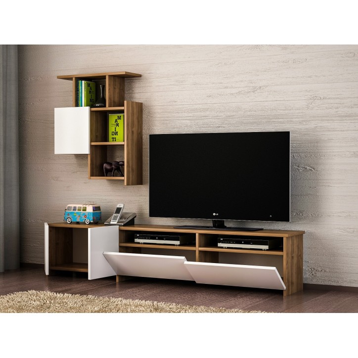 Mueble TV con estante Mariposa blanco nogal