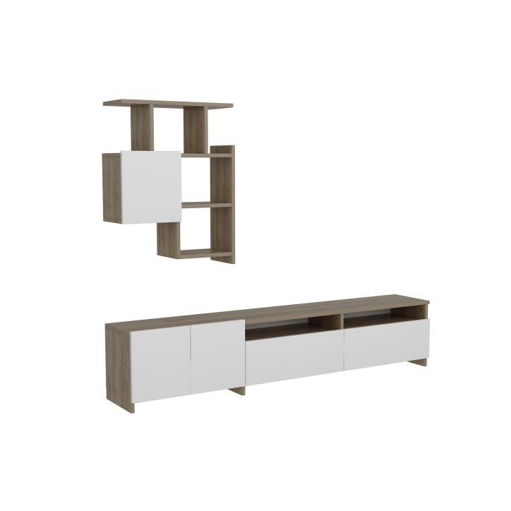 Mueble TV con estante Mariposa blanco nogal