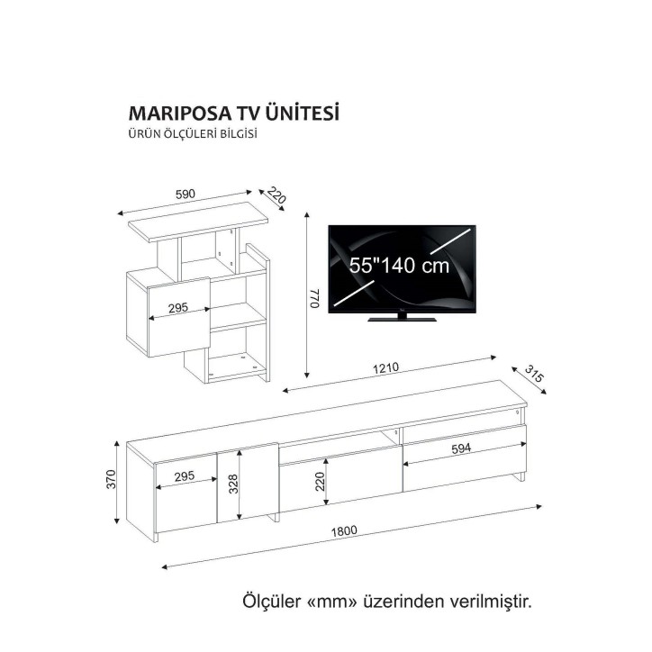 Mueble TV con estante Mariposa blanco nogal