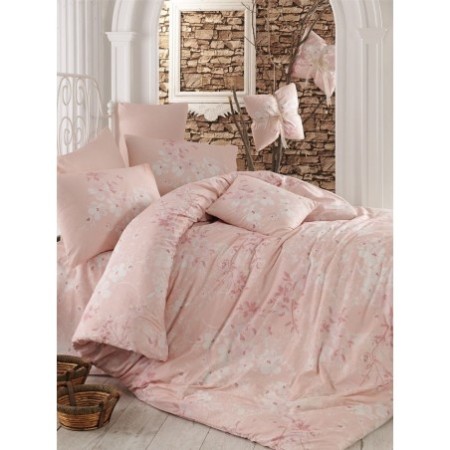 Juego ropa de cama Ranforce King Elena  salmón rosa blanco