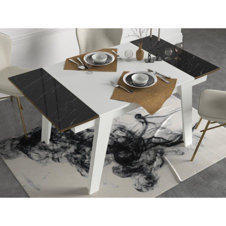 Mesa comedor Ravenna dorado blanco negro