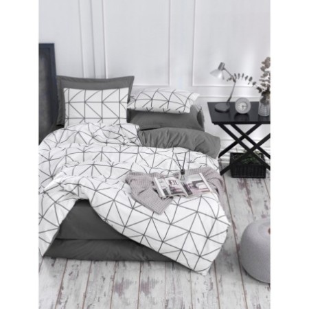 Juego ropa de cama doble Ranforce Simetri  gris blanco