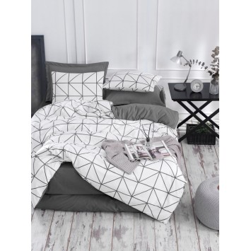 Juego ropa de cama doble Ranforce Simetri  gris blanco