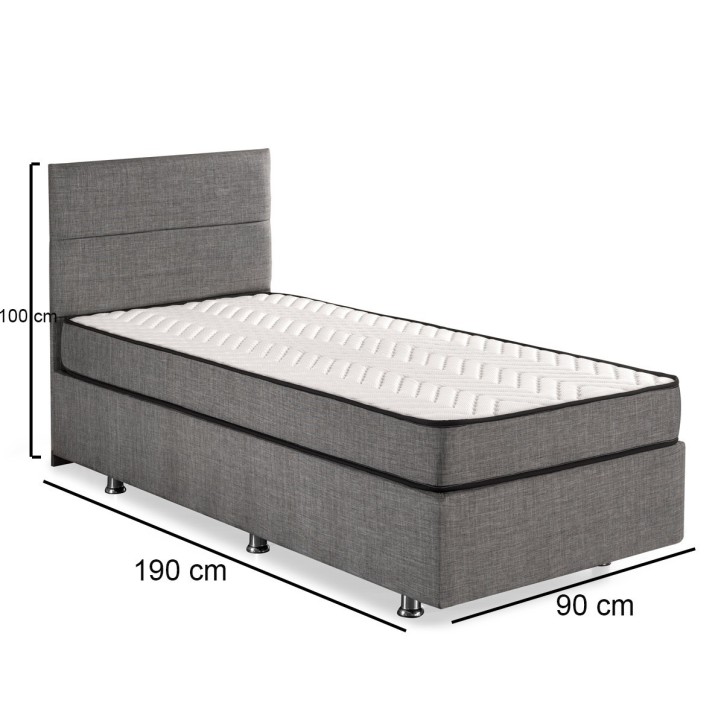 Cama individual colchón base y cabecero Silver-(90 x 190) gris