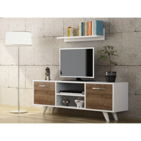 Mueble TV con estante Likya nogal blanco