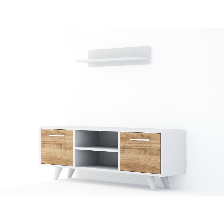 Mueble TV con estante Likya nogal blanco