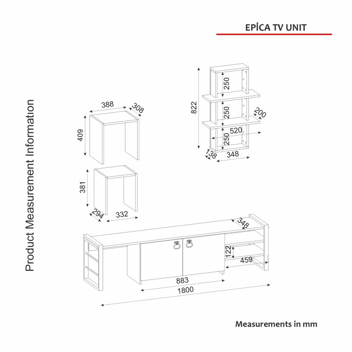 Mueble TV con estante Epica negro nogal