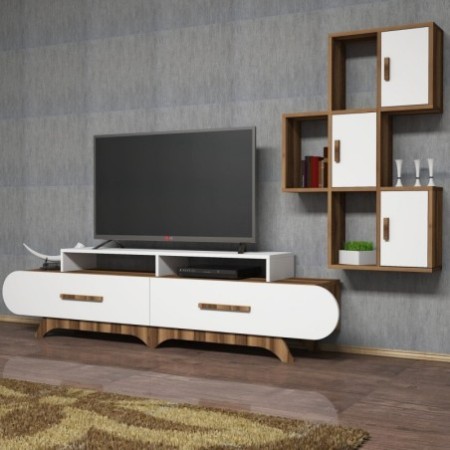 Mueble TV con estante Flora S blanco nogal