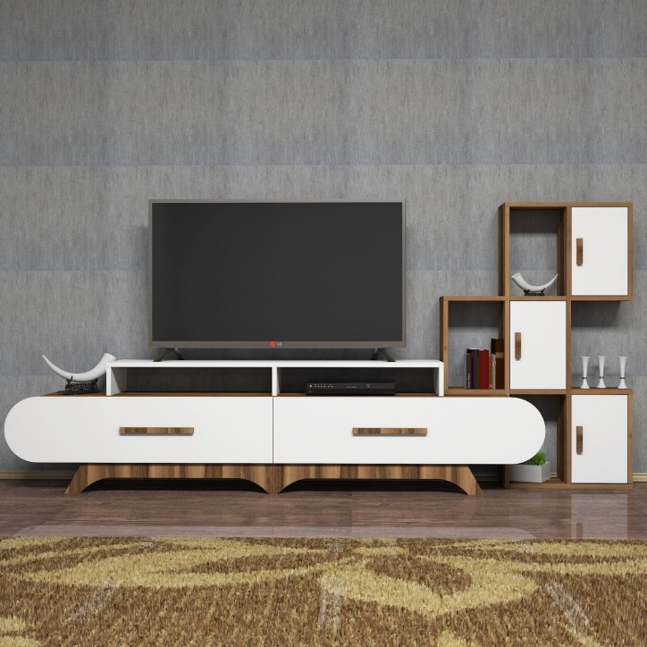 Mueble TV con estante Flora S blanco nogal