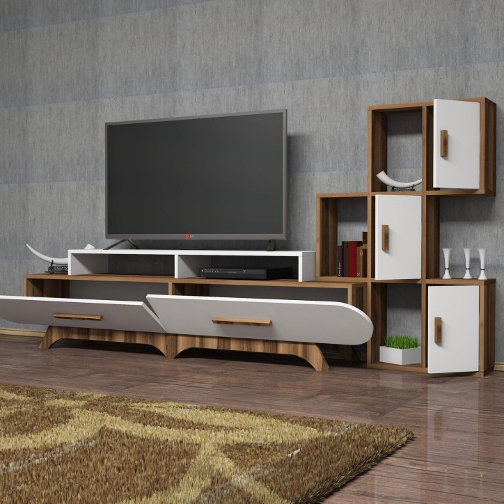 Mueble TV con estante Flora S blanco nogal