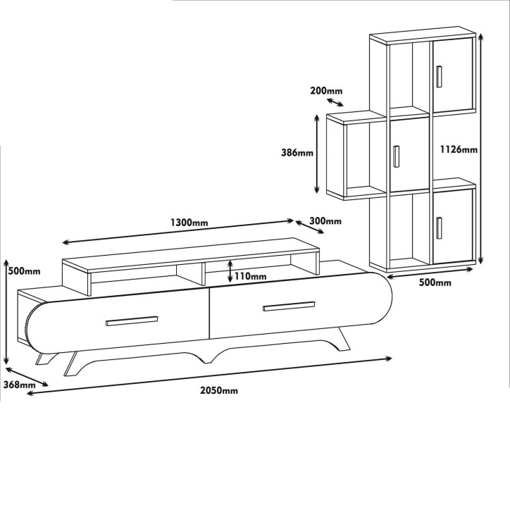 Mueble TV con estante Flora S blanco nogal