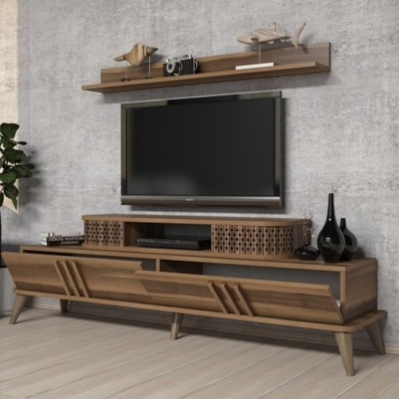 Mueble TV con estante Eylül-nogal