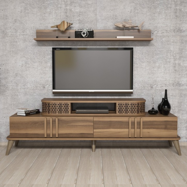 Mueble TV con estante Eylül-nogal