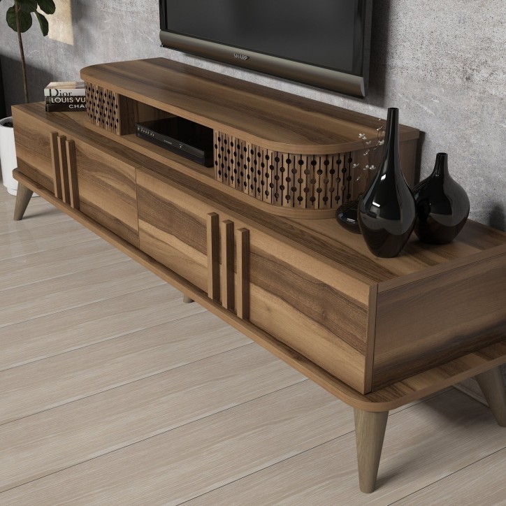 Mueble TV con estante Eylül-nogal