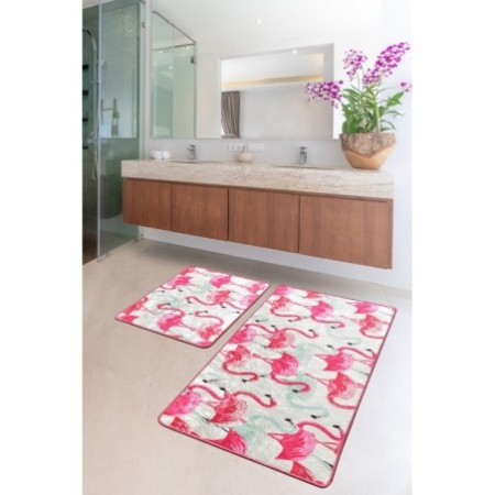 Alfombra de baño Set (2 piezas) Vogel negro blanco rosa